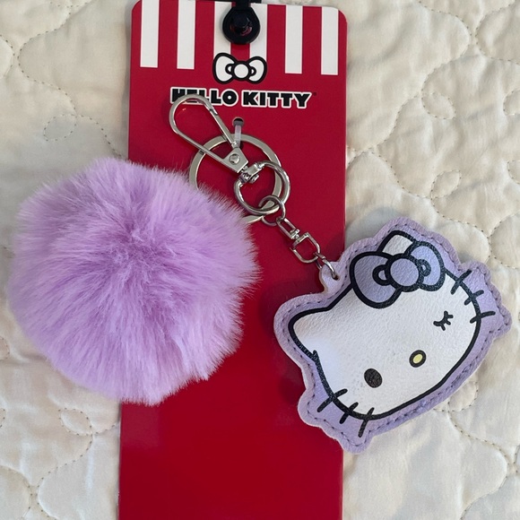 Sanrio Hello Kitty Winking Purple Pom Keychain Bag Charm 2025 New With Tags - Picture 6 of 12